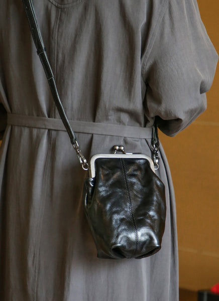 Vintage Genuine Leather Kiss Lock Bag for Women Small Crossbody Purse Classy
