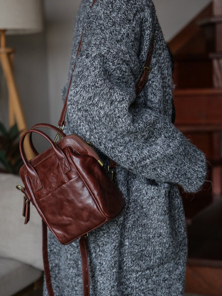 Vintage Genuine Leather Mini Convertible Backpack for Women Affordable