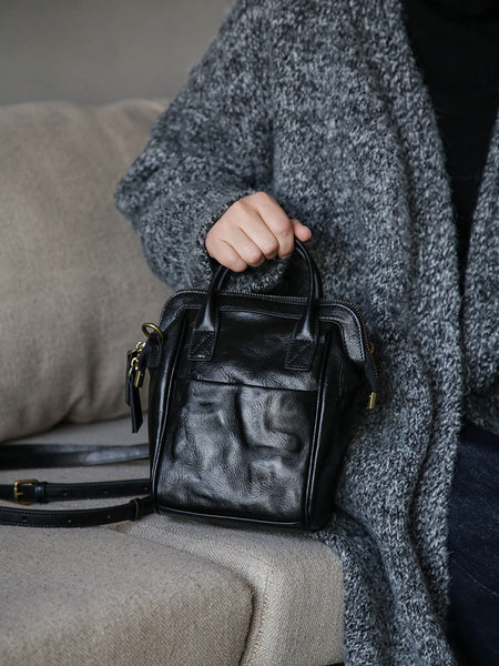 Vintage Genuine Leather Mini Convertible Backpack for Women