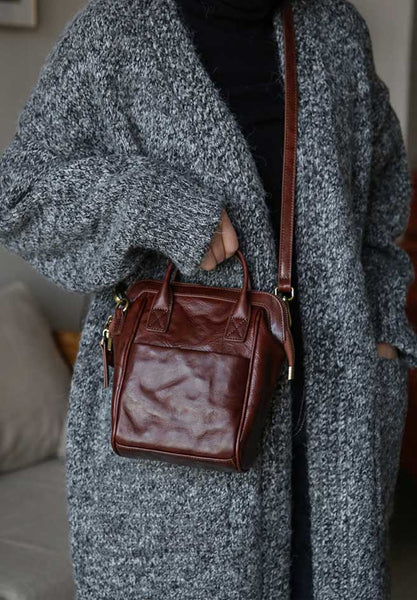 Vintage Genuine Leather Mini Convertible Backpack for Women Classic