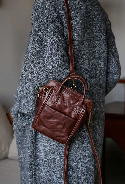 Vintage Genuine Leather Mini Convertible Backpack for Women Cool