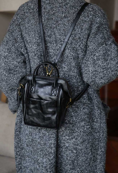 Vintage Genuine Leather Mini Convertible Backpack for Women Fashion
