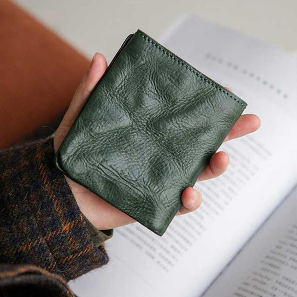 Vintage Genuine Leather Short Wallet for Women Compact Bifold Purse with Card Slots Accessories