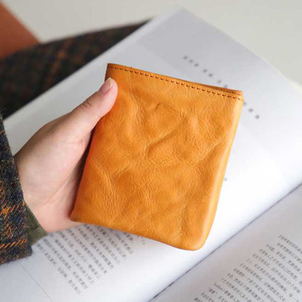 Vintage Genuine Leather Short Wallet for Women Compact Bifold Purse with Card Slots Aesthetic