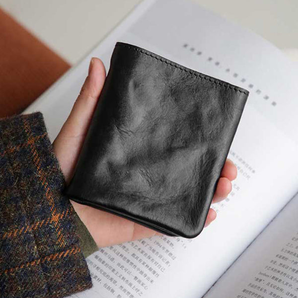 Vintage Genuine Leather Short Wallet for Women Compact Bifold Purse with Card Slots Badass