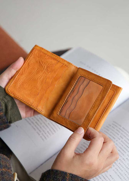 Womens Compact Leather Wallet Vintage Short Purse with Card Slots and Cash Pocket