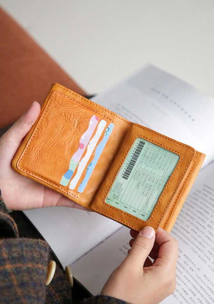 Vintage Genuine Leather Short Wallet for Women Compact Bifold Purse with Card Slots Durable