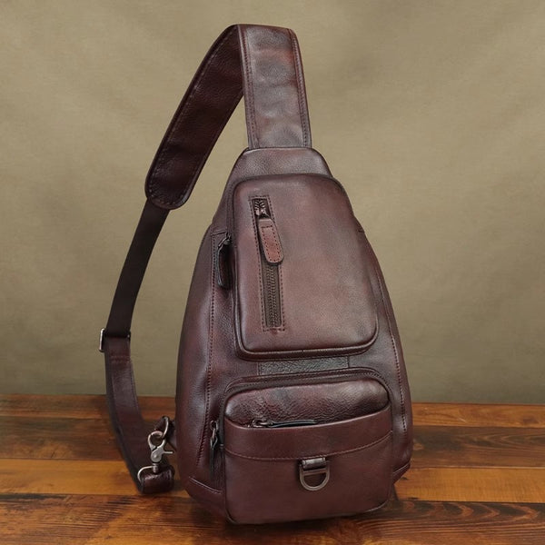 Vintage Genuine Leather Sling Bag for Men and Women – Retro Chest Shoulder Crossbody Pack Affordable