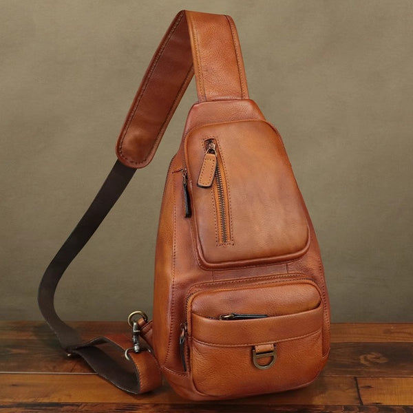 Vintage Genuine Leather Sling Bag for Men and Women – Retro Chest Shoulder Crossbody Pack Badass