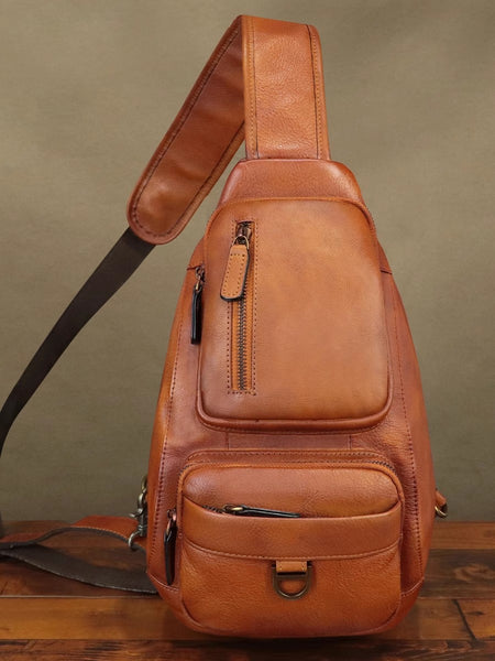 Vintage Genuine Leather Sling Bag for Men and Women – Retro Chest Shoulder Crossbody Pack Beautiful
