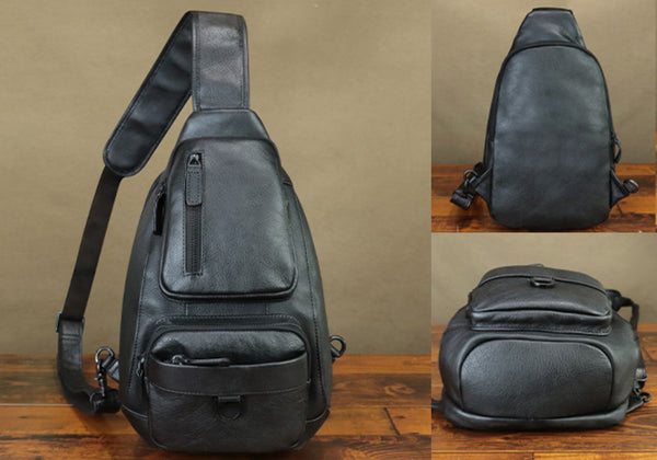 Vintage Genuine Leather Sling Bag for Men and Women Retro Chest Shoulder Crossbody Pack