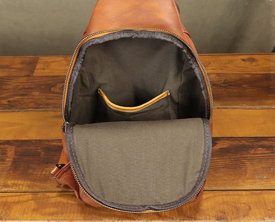 Vintage Genuine Leather Sling Bag for Men and Women – Retro Chest Shoulder Crossbody Pack Capacity