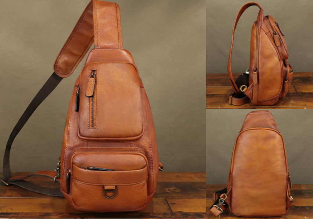 Vintage Genuine Leather Sling Chest Bag for Men Women  display picture 1