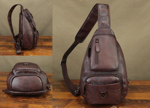 Handcrafted Full-Grain Leather Chest Bag Unisex Vintage Crossbody Sling Backpack