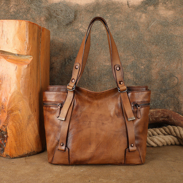 Vintage Genuine Leather Tote Bag for Women Large Crossbody Handbag Affordable