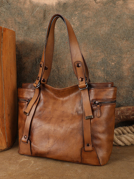 Womens Genuine Leather Tote Bag Retro Shoulder Crossbody Handbag