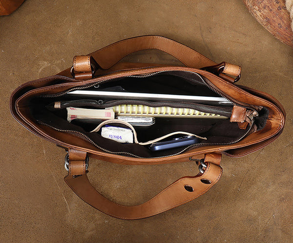 Vintage Genuine Leather Tote Bag for Women Large Crossbody Handbag Capacity