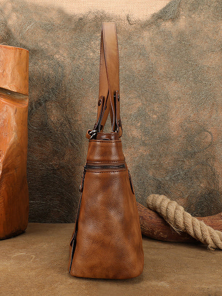 Vintage Genuine Leather Tote Bag for Women Large Crossbody Handbag Casual