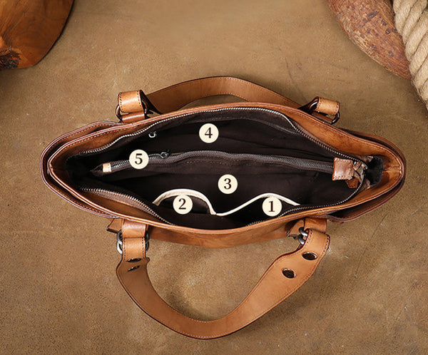 Vintage Genuine Leather Tote Bag for Women Large Crossbody Handbag Chic