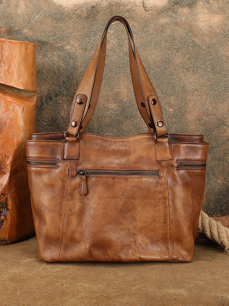 Vintage Genuine Leather Tote Bag for Women Large Crossbody Handbag Classic