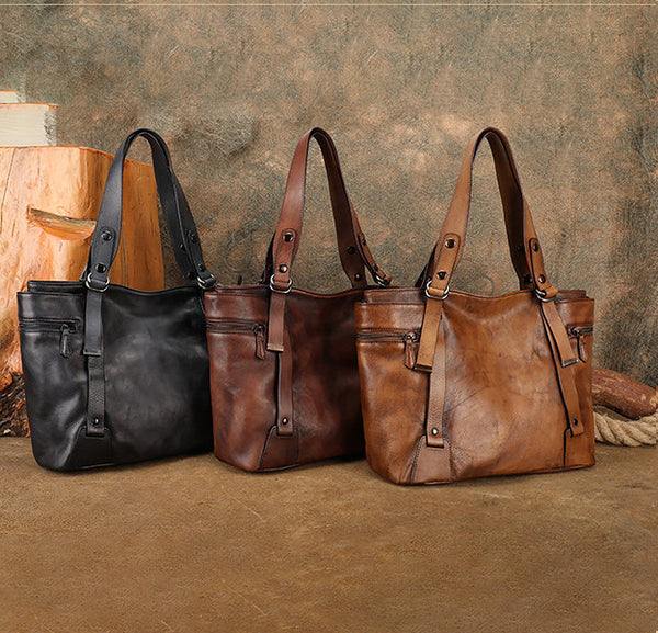Vintage Genuine Leather Tote Bag for Women Large Crossbody Handbag Classy