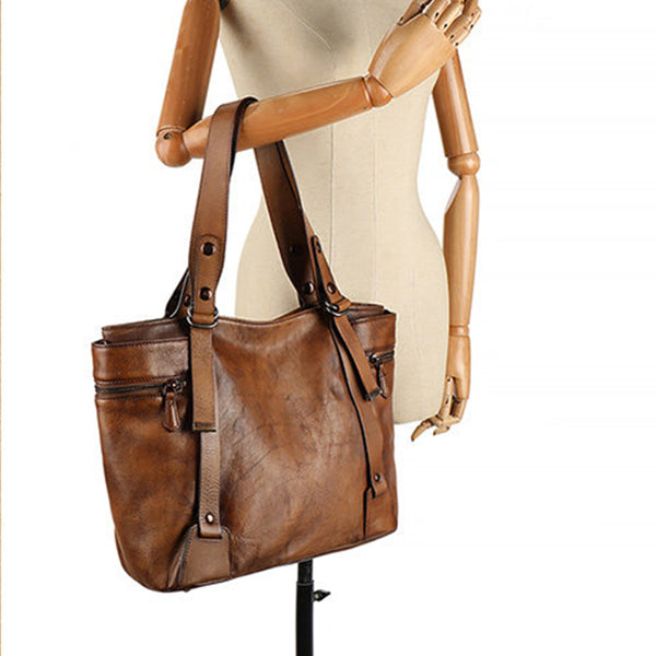Vintage Genuine Leather Tote Bag for Women Large Crossbody Handbag Durable