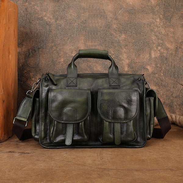 Vintage Genuine Leather Tote Bag for Women Multi Pocket Handbag with Adjustable Strap Accessories