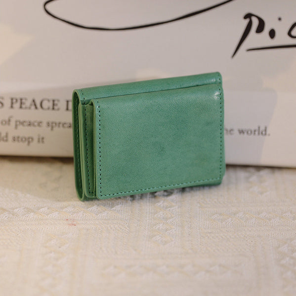 Vintage Genuine Leather Trifold Wallet for Women Small Compact Card Holder Classic