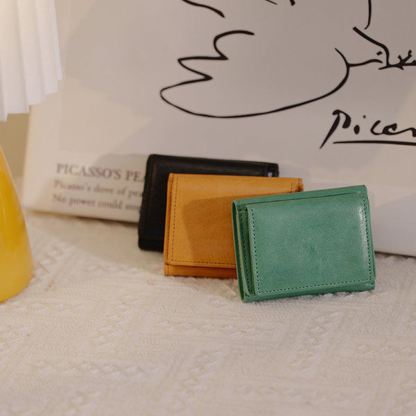 Vintage Genuine Leather Trifold Wallet for Women Small Compact Card Holder Classy