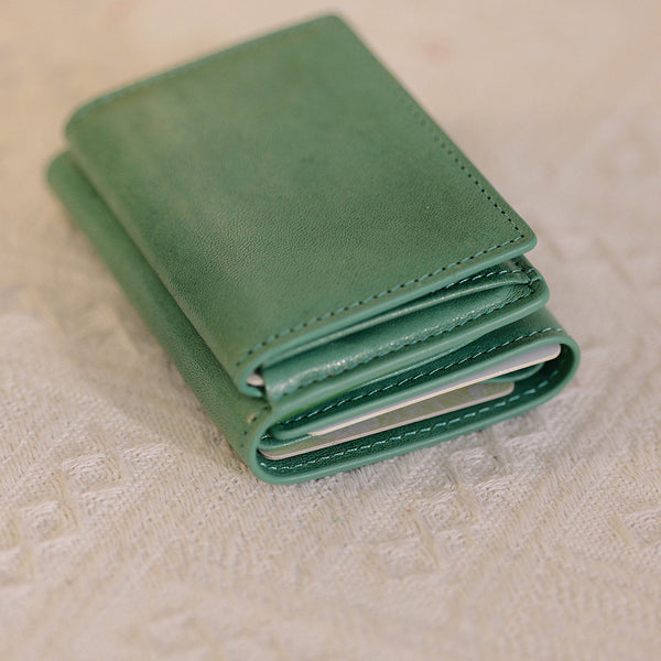 Vintage Genuine Leather Trifold Wallet for Women Small Compact Card Holder Cool