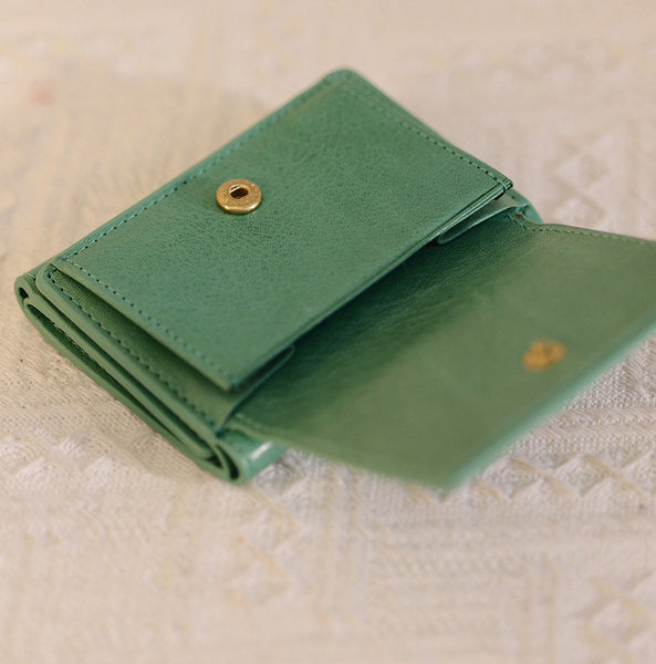 Vintage Genuine Leather Trifold Wallet for Women Small Compact Card Holder Designer
