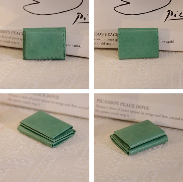 Vintage Genuine Leather Trifold Wallet for Women Small Compact Card Holder Durable
