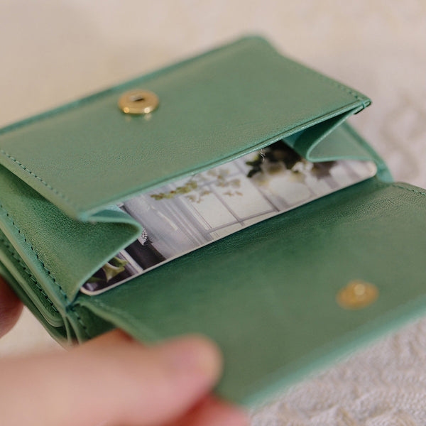 Vintage Genuine Leather Trifold Wallet for Women Small Compact Card Holder Genuine-Leather