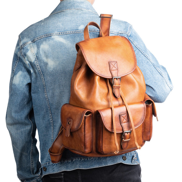 Vintage Ladies Brown Leather Backpack Womens Leather Rucksack Bag Affordable