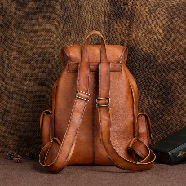 Vintage Ladies Brown Leather Backpack Womens Leather Rucksack Bag Back
