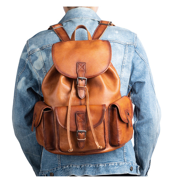 Vintage Ladies Brown Leather Backpack Womens Leather Rucksack Bag Badass
