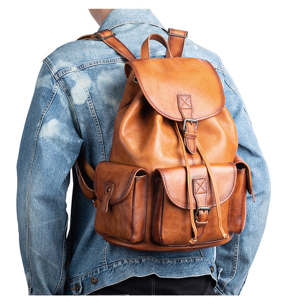 Vintage Ladies Brown Leather Backpack Womens Leather Rucksack Bag Brown