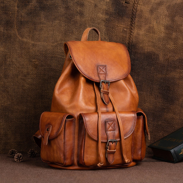 Vintage Ladies Brown Leather Backpack Womens Leather Rucksack Bag Classic