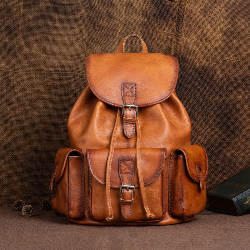 Vintage Ladies Brown Leather Backpack Womens Leather Rucksack Bag Classy