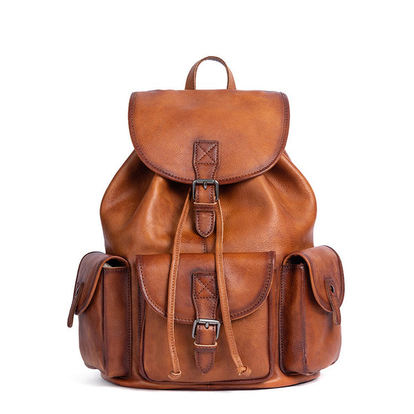 Vintage Ladies Brown Leather Backpack Womens Leather Rucksack Bag Cool