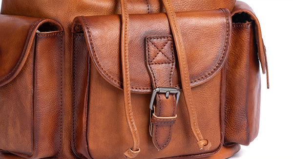 Vintage Ladies Brown Leather Backpack Womens Leather Rucksack Bag Details