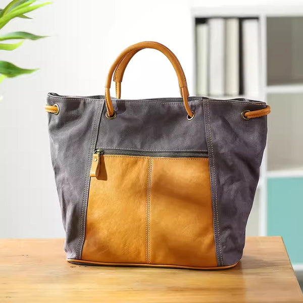 Vintage Ladies Canvas And Leather Tote Canvas Tote Bags For Women Accessories