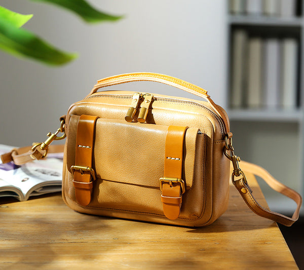 Vintage Ladies Leather Messenger Bag Small Brown Genuine Leather Crossbody Bag Badass