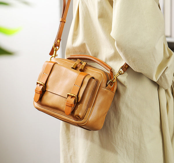 Vintage Ladies Leather Messenger Bag Small Brown Genuine Leather Crossbody Bag Beautiful