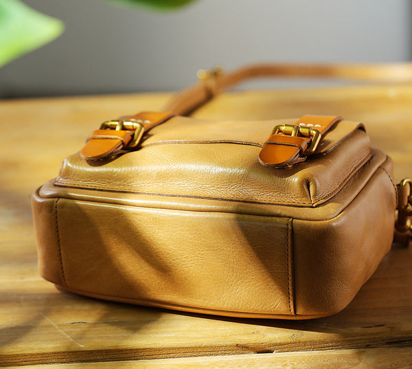 Vintage Ladies Leather Messenger Bag Small Brown Genuine Leather Crossbody Bag Classic