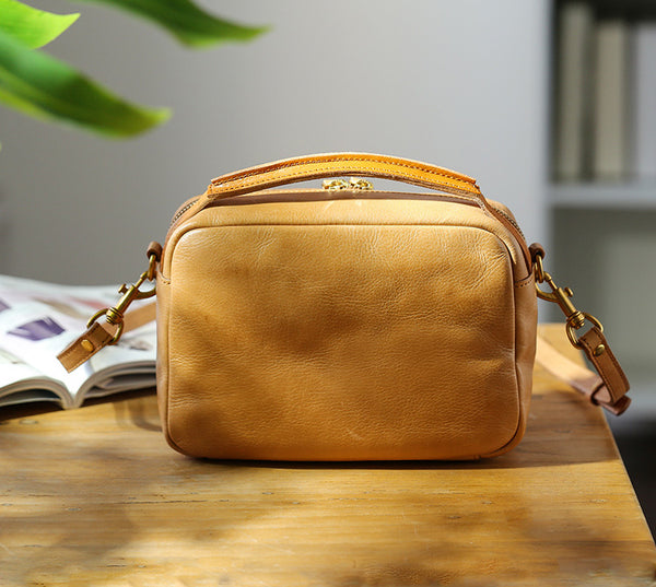 Vintage Ladies Leather Messenger Bag Small Brown Genuine Leather Crossbody Bag Cowhide