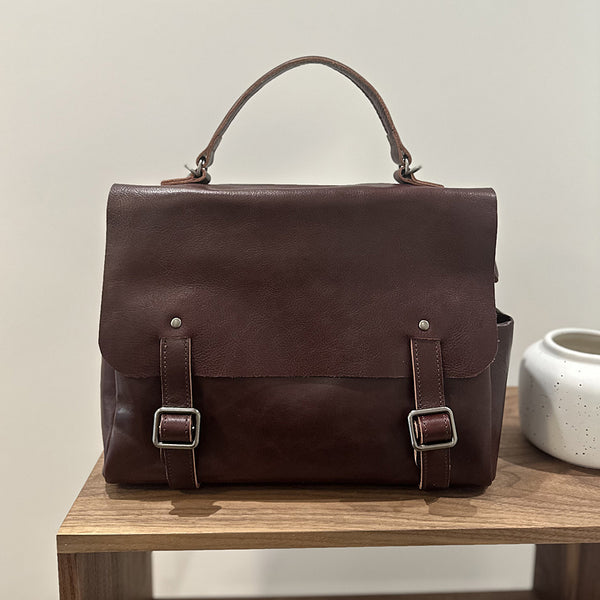 Vintage Leather Backpack Purse for Women Convertible Handbag with Top Handle and Zipper Compartments Outside