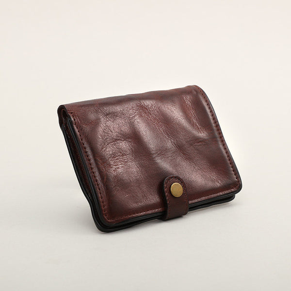 Vintage Leather Bifold Wallet for Women Vegetable Tanned Top Grain Cowhide Accessories