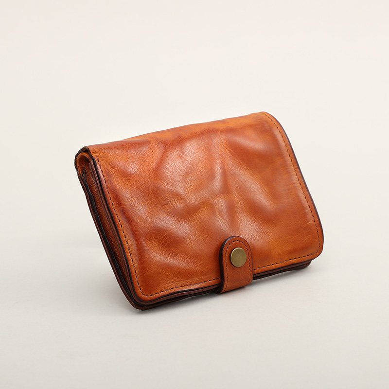 Vintage Leather Bifold Wallet for Women Vegetable Tanned Top Grain Cowhide Affordable