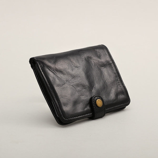 Vintage Leather Bifold Wallet for Women Vegetable Tanned Top Grain Cowhide Badass